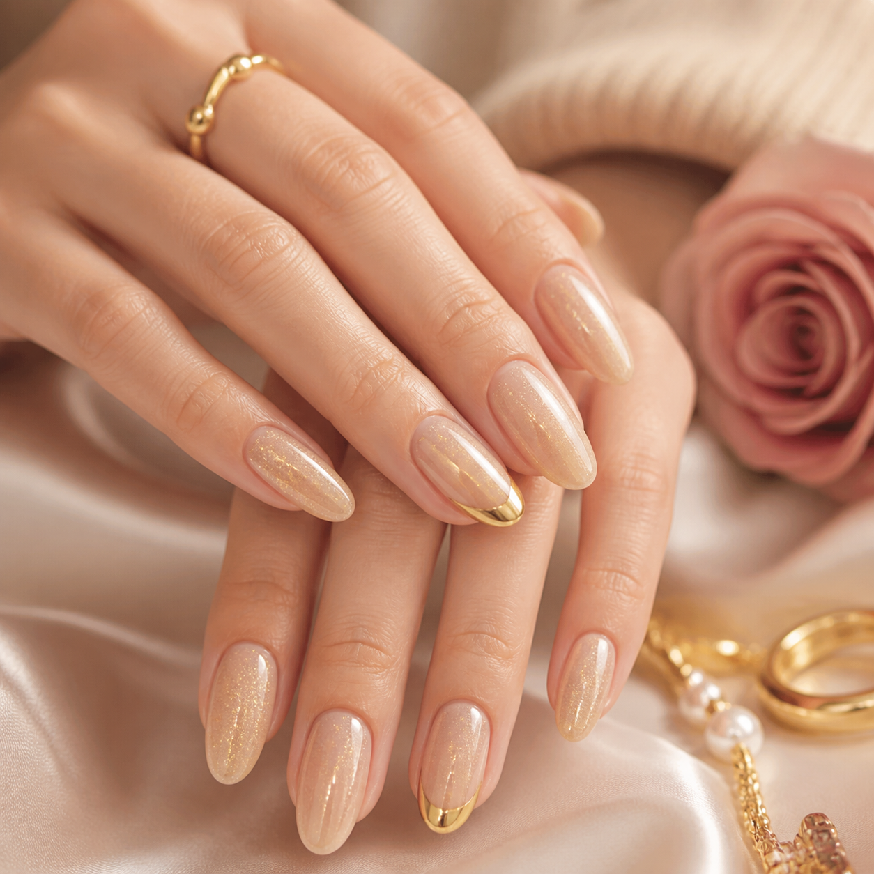 Champagne beige skinny french nail design