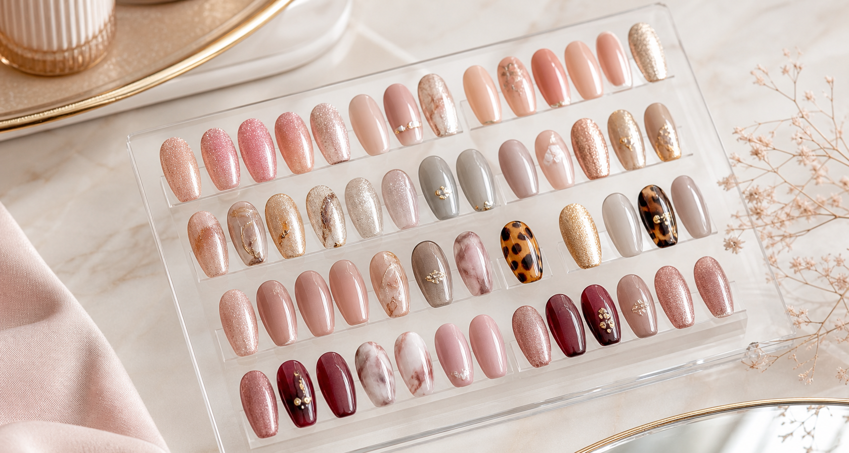 Nail Atelier Éclat seasonal nail tip sample board